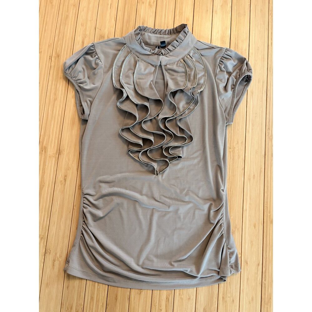 Heart Soul Women’s Size Medium Taupe Sleeveless Mock Neck Ruffle Blouse
